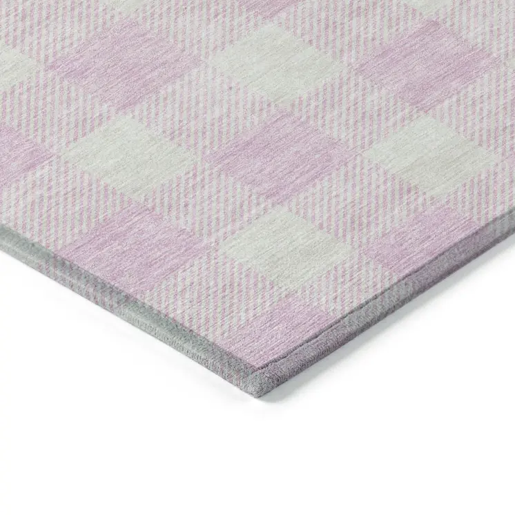 8' X 10' Pink And Gray Plaid Washable Indoor Outdoor Area Rug