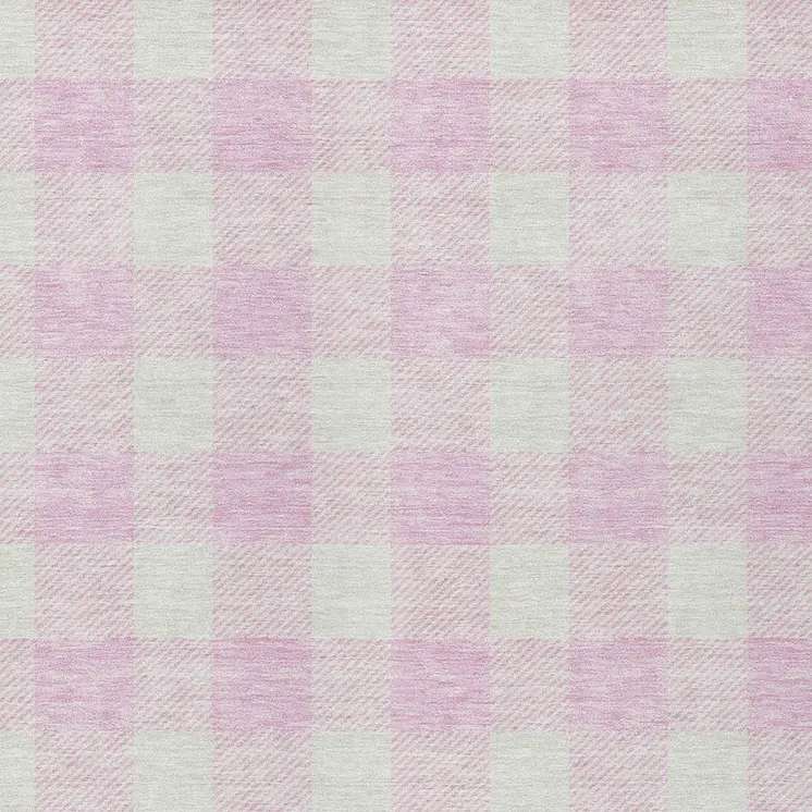 8' X 10' Pink And Gray Plaid Washable Indoor Outdoor Area Rug