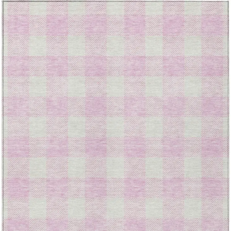 9' X 12' Pink And Gray Plaid Washable Indoor Outdoor Area Rug