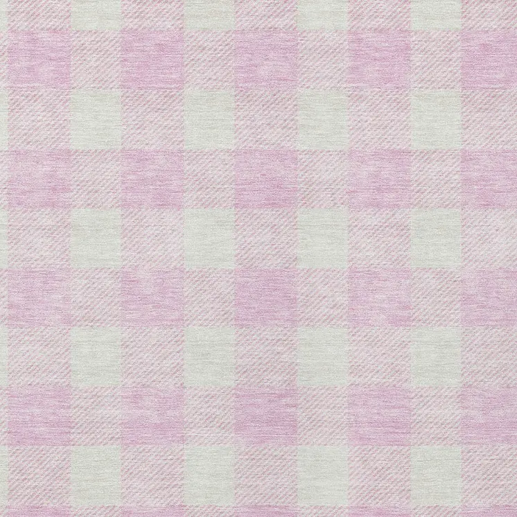 10' X 14' Pink And Gray Plaid Washable Indoor Outdoor Area Rug