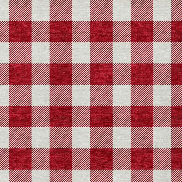 3' X 5' Red And Ivory Plaid Washable Indoor Outdoor Area Rug
