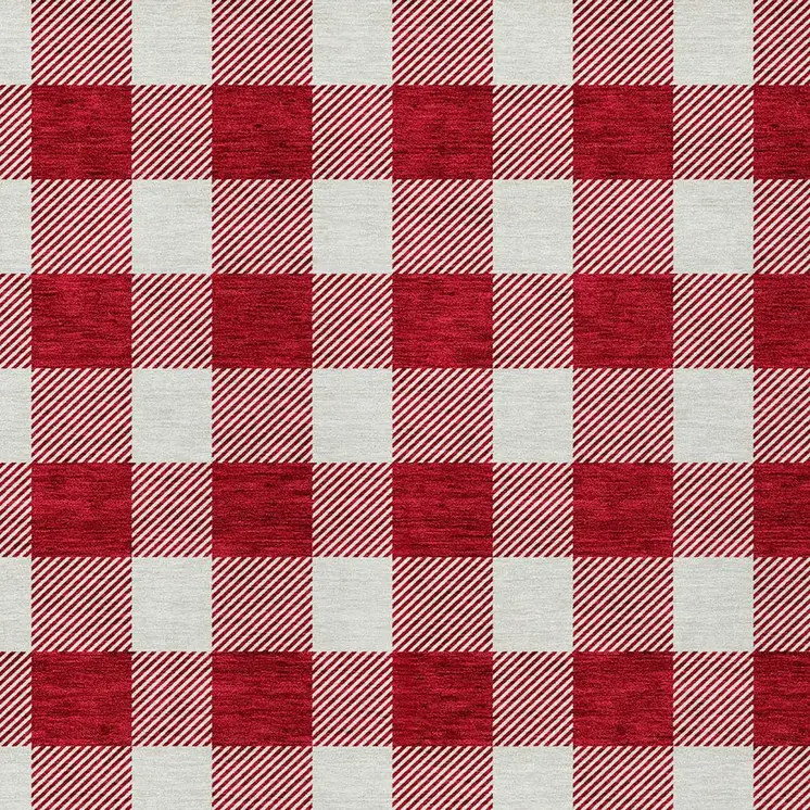 9' X 12' Red And Ivory Plaid Washable Indoor Outdoor Area Rug