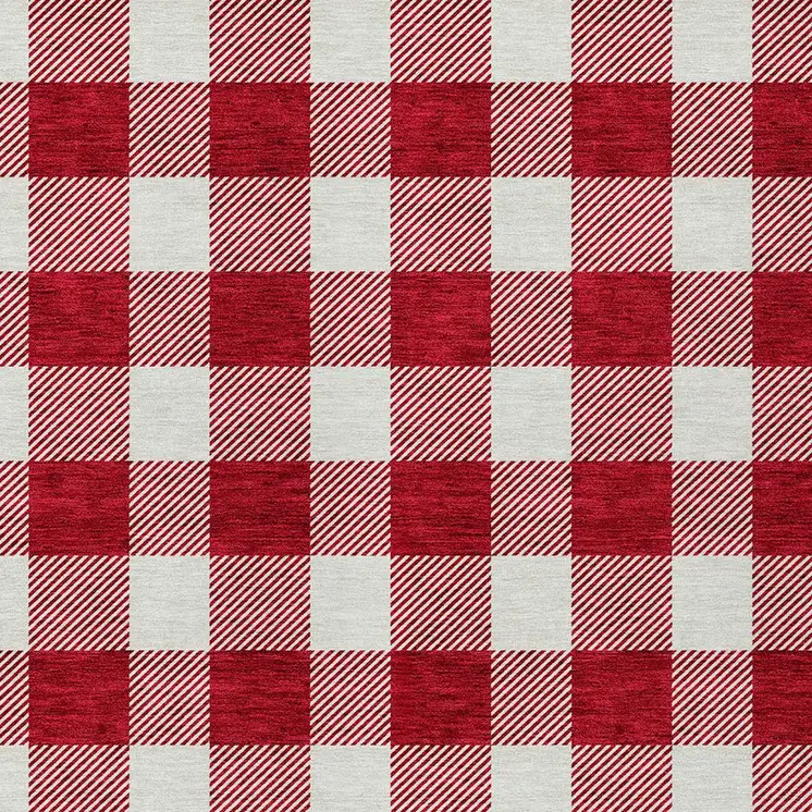 10' X 14' Red And Ivory Plaid Washable Indoor Outdoor Area Rug