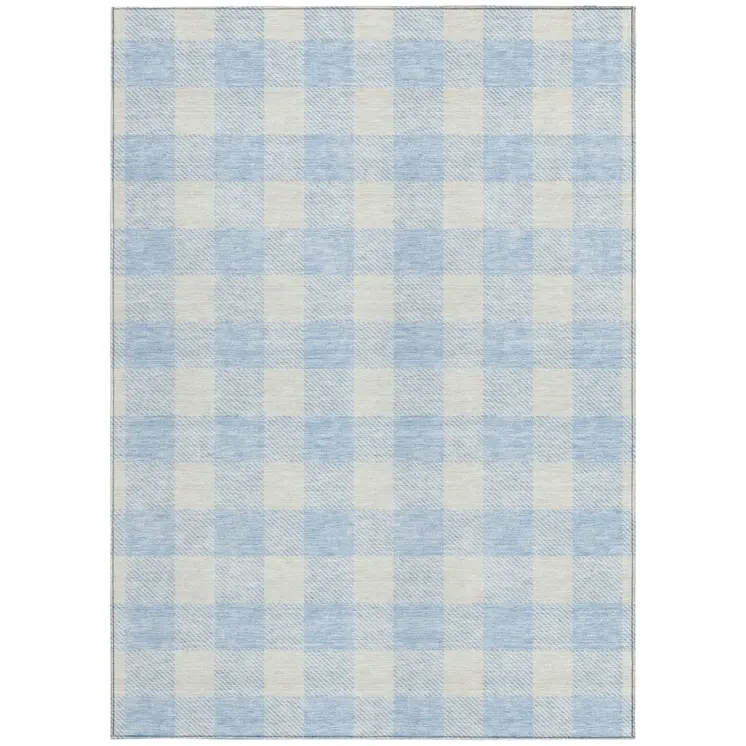 5' X 8' Sky Blue And Gray Plaid Washable Indoor Outdoor Area Rug