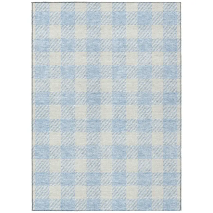 5' X 8' Sky Blue And Gray Plaid Washable Indoor Outdoor Area Rug