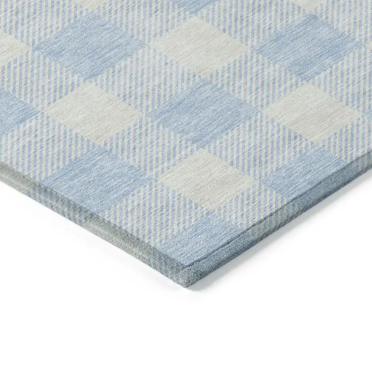 5' X 8' Sky Blue And Gray Plaid Washable Indoor Outdoor Area Rug