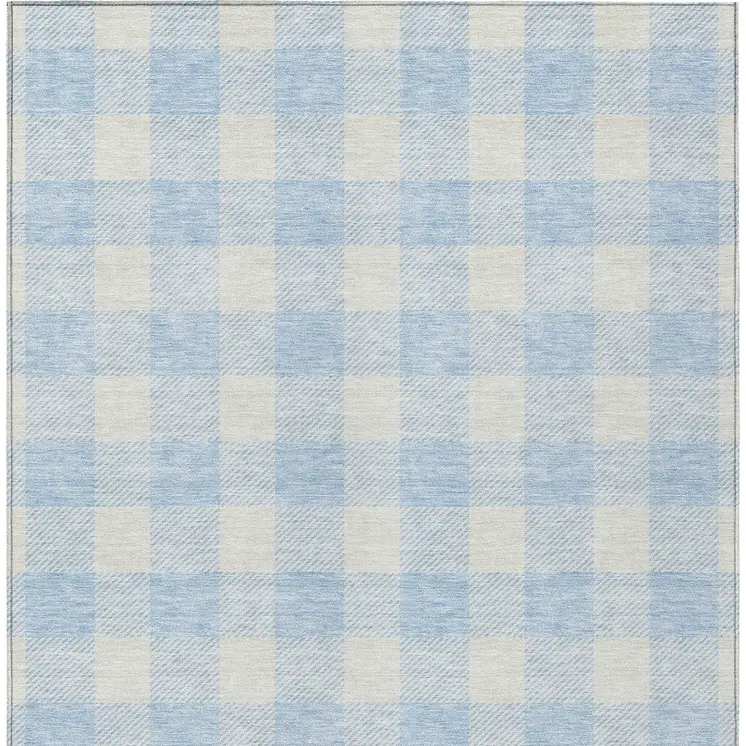 5' X 8' Sky Blue And Gray Plaid Washable Indoor Outdoor Area Rug