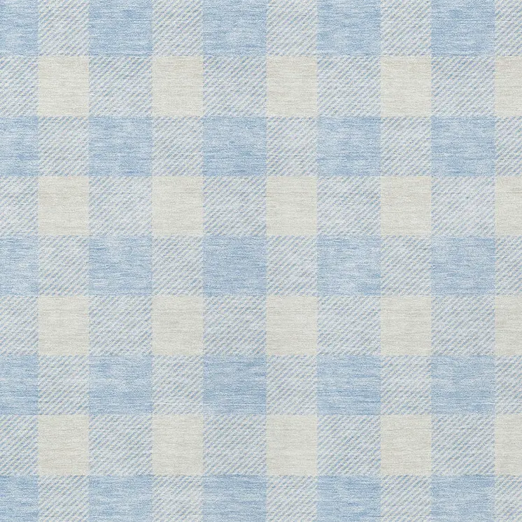 10' X 14' Sky Blue And Gray Plaid Washable Indoor Outdoor Area Rug