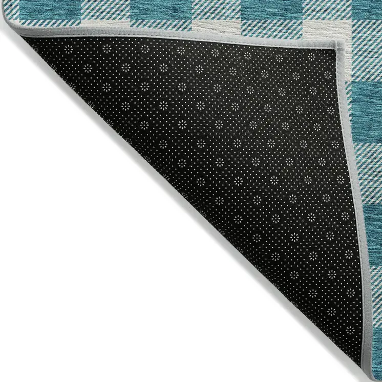 3' X 5' Teal Blue And Gray Plaid Washable Indoor Outdoor Area Rug