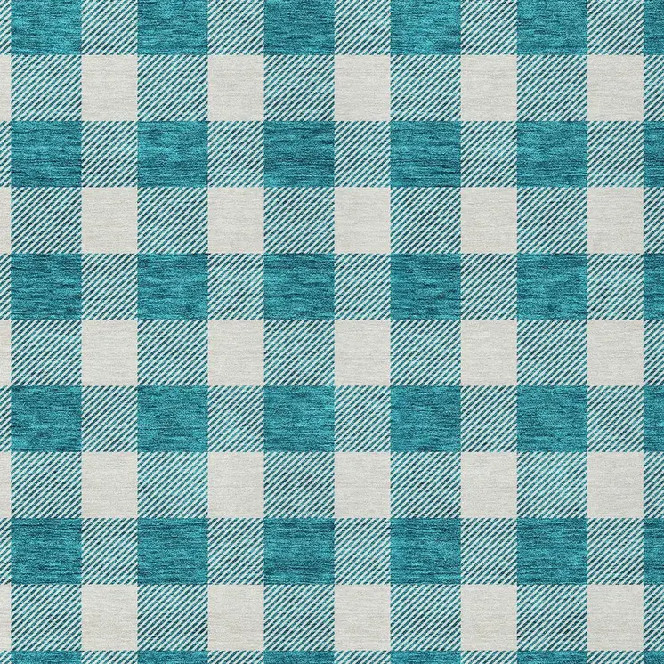 3' X 5' Teal Blue And Gray Plaid Washable Indoor Outdoor Area Rug