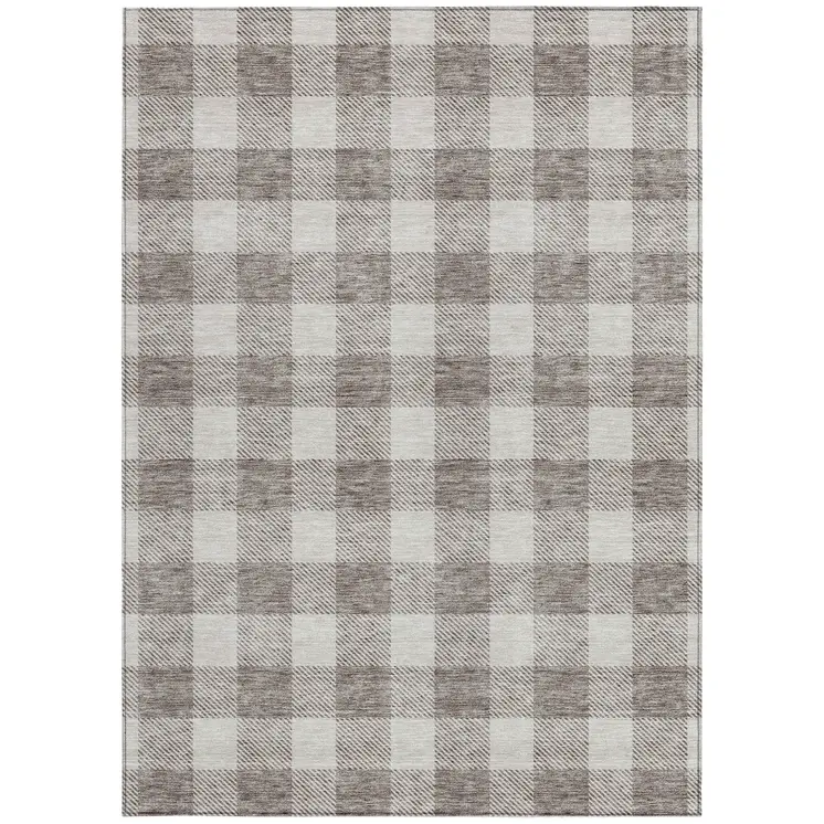 3' X 5' Taupe And Gray Plaid Washable Indoor Outdoor Area Rug