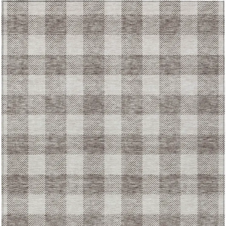 8' X 10' Taupe And Gray Plaid Washable Indoor Outdoor Area Rug