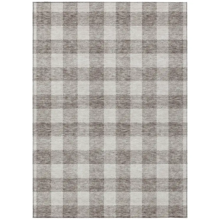 8' X 10' Taupe And Gray Plaid Washable Indoor Outdoor Area Rug