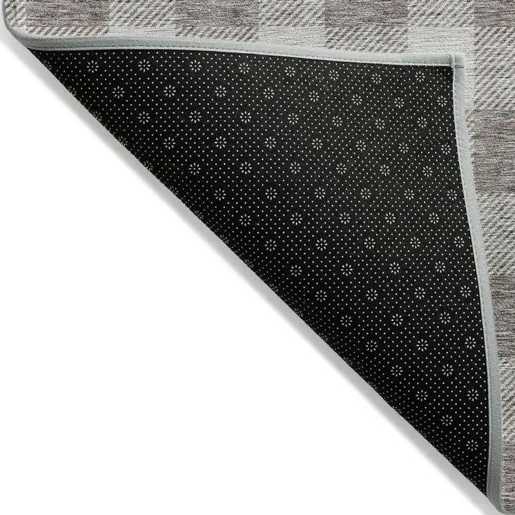 8' X 10' Taupe And Gray Plaid Washable Indoor Outdoor Area Rug