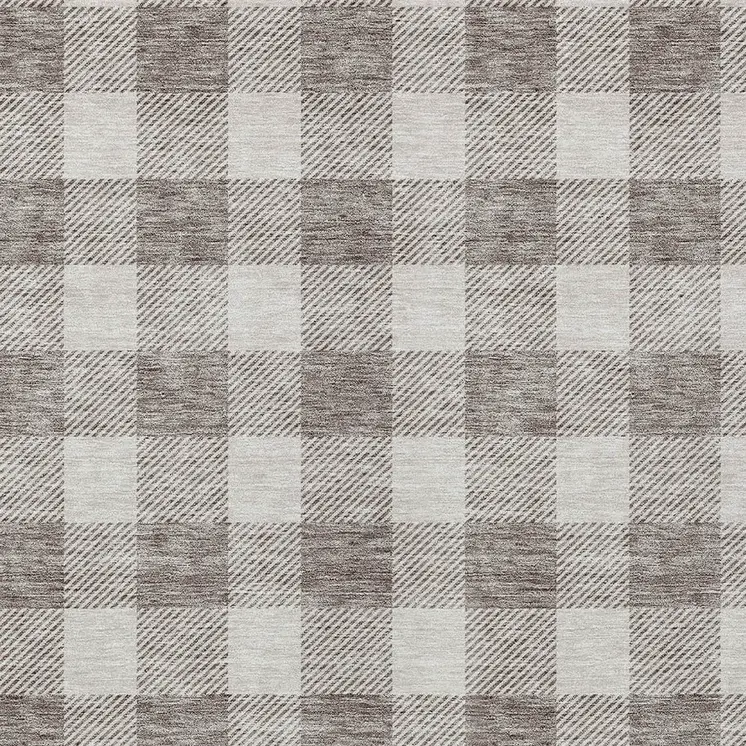 9' X 12' Taupe And Gray Plaid Washable Indoor Outdoor Area Rug