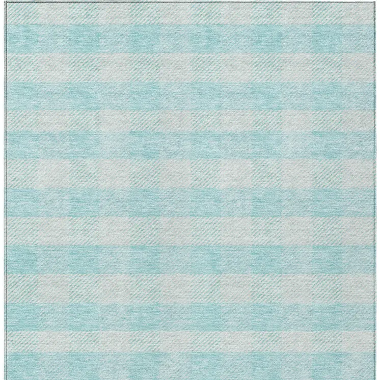 8' X 10' Aqua And Ivory Plaid Washable Indoor Outdoor Area Rug