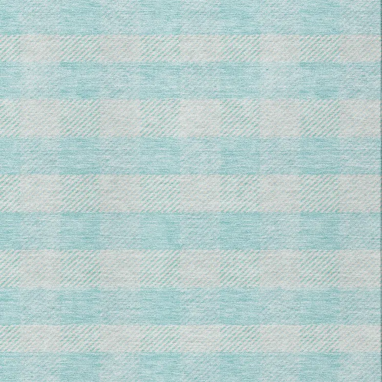 8' X 10' Aqua And Ivory Plaid Washable Indoor Outdoor Area Rug