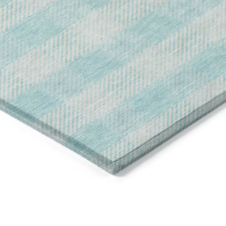 9' X 12' Aqua And Ivory Plaid Washable Indoor Outdoor Area Rug