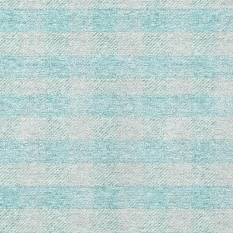 9' X 12' Aqua And Ivory Plaid Washable Indoor Outdoor Area Rug