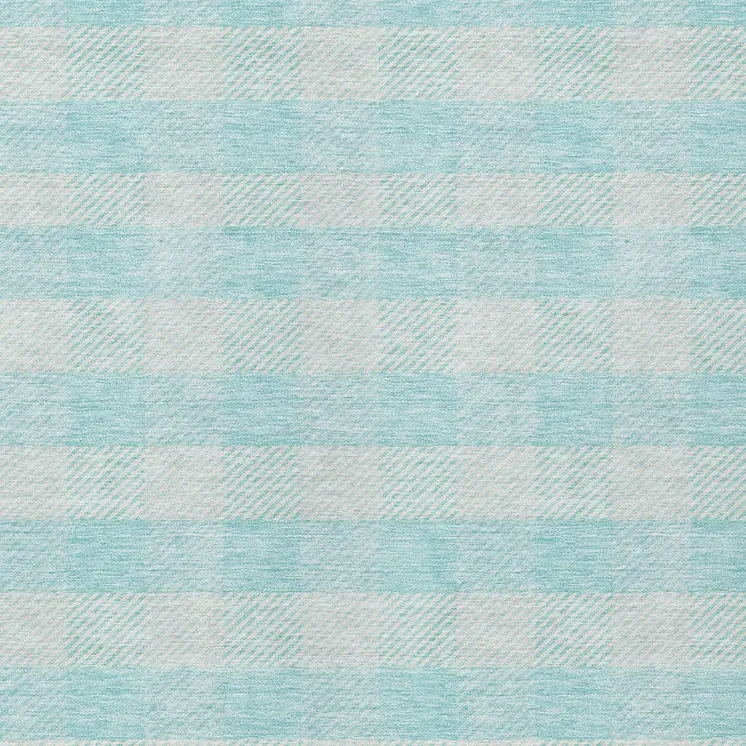 10' X 14' Aqua And Ivory Plaid Washable Indoor Outdoor Area Rug