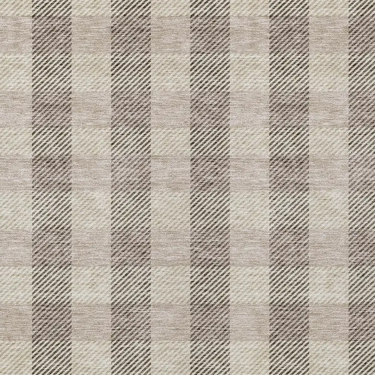5' X 8' Beige And Brown Plaid Washable Indoor Outdoor Area Rug