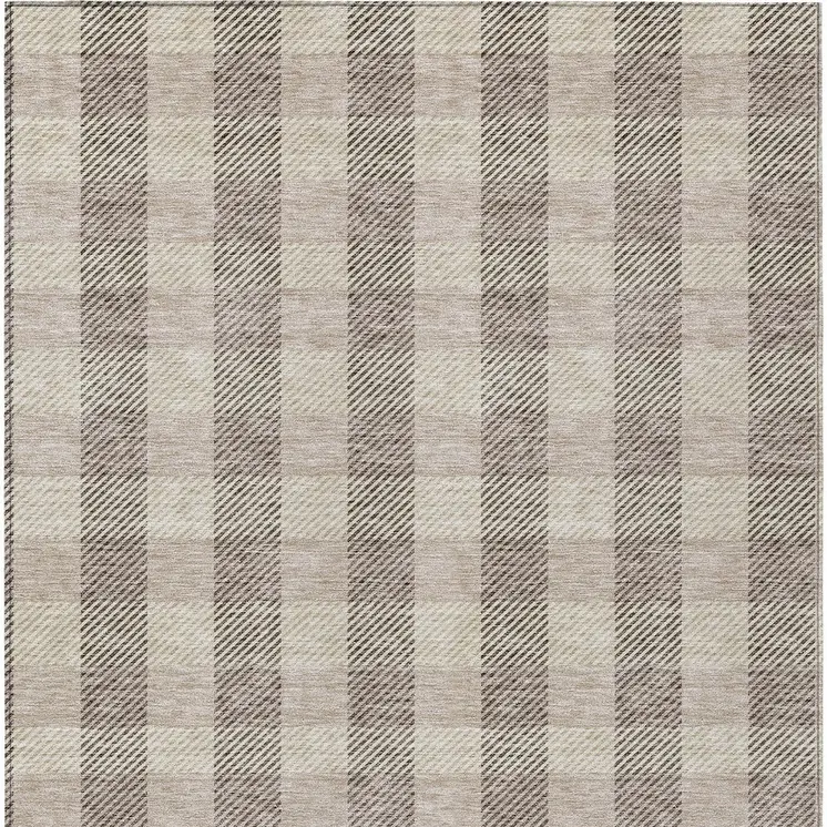 8' X 10' Beige And Brown Plaid Washable Indoor Outdoor Area Rug