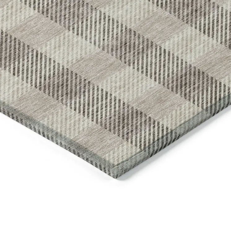 9' X 12' Beige And Brown Plaid Washable Indoor Outdoor Area Rug