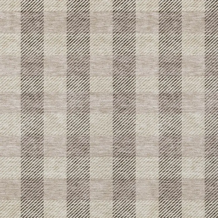 9' X 12' Beige And Brown Plaid Washable Indoor Outdoor Area Rug