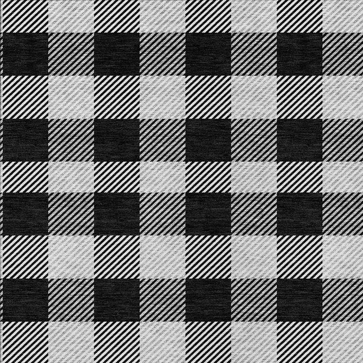 3' X 5' Black Gray And Ivory Plaid Washable Indoor Outdoor Area Rug