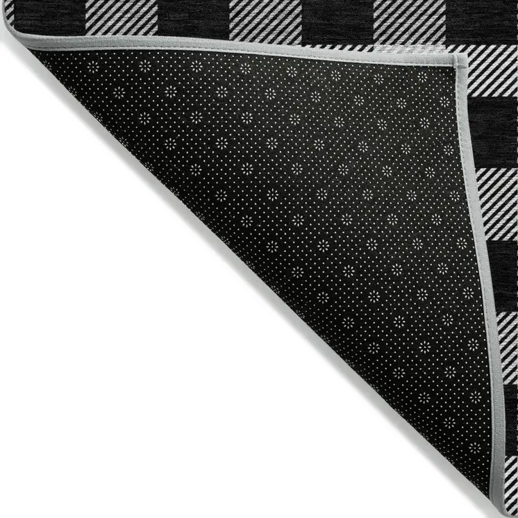 5' X 8' Black Gray And Ivory Plaid Washable Indoor Outdoor Area Rug