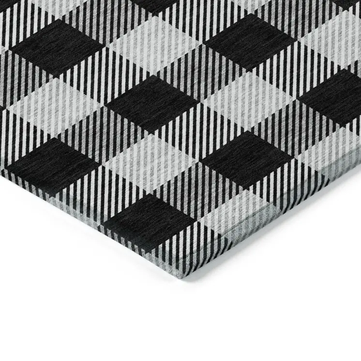 5' X 8' Black Gray And Ivory Plaid Washable Indoor Outdoor Area Rug
