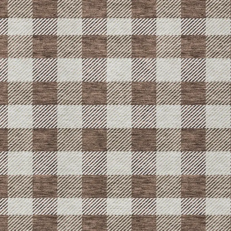 3' X 5' Brown And Beige Plaid Washable Indoor Outdoor Area Rug