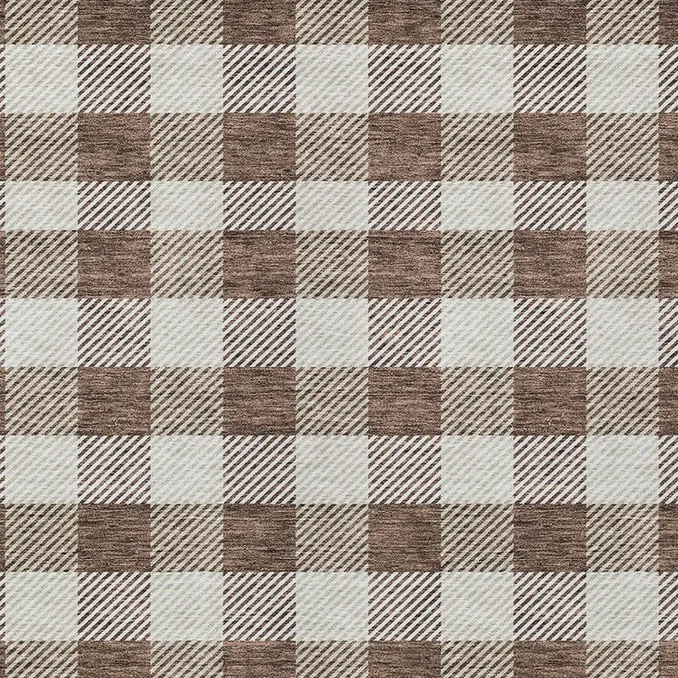 9' X 12' Brown And Beige Plaid Washable Indoor Outdoor Area Rug
