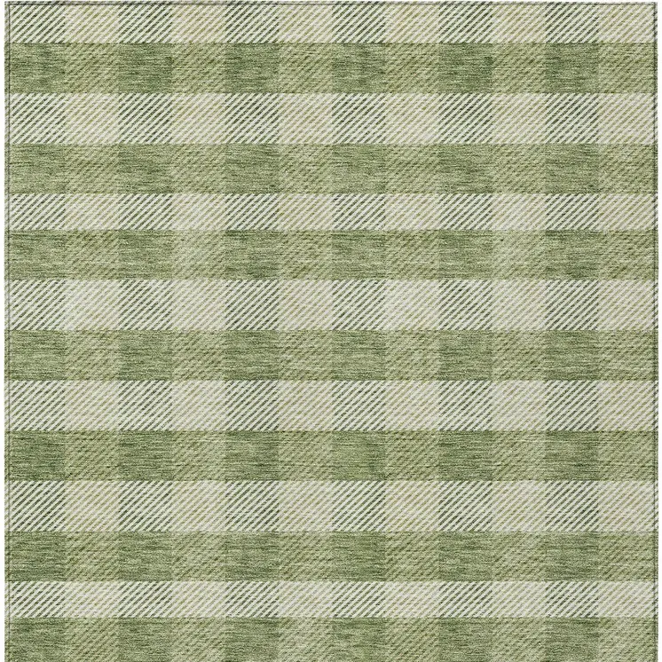 5' X 8' Green And Light Green Plaid Washable Indoor Outdoor Area Rug