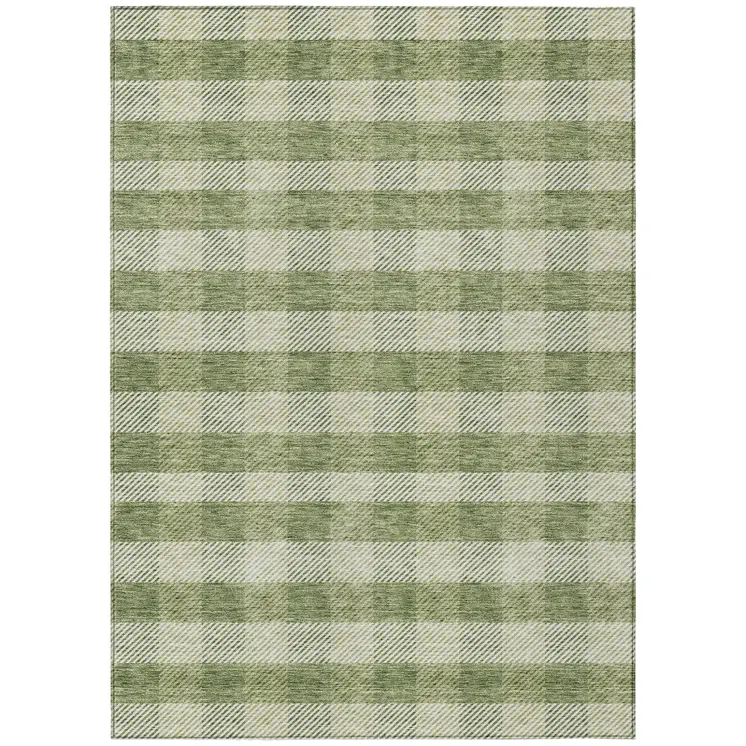 5' X 8' Green And Light Green Plaid Washable Indoor Outdoor Area Rug