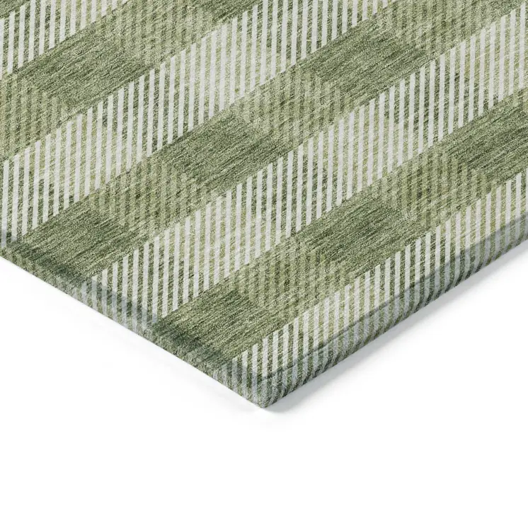 8' X 10' Green And Light Green Plaid Washable Indoor Outdoor Area Rug