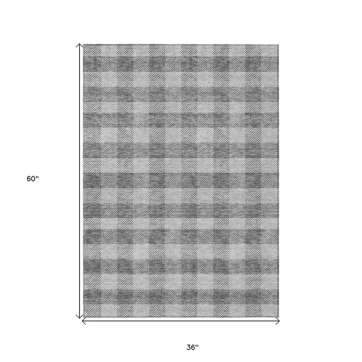 3' X 5' Gray And Charcoal Plaid Washable Indoor Outdoor Area Rug
