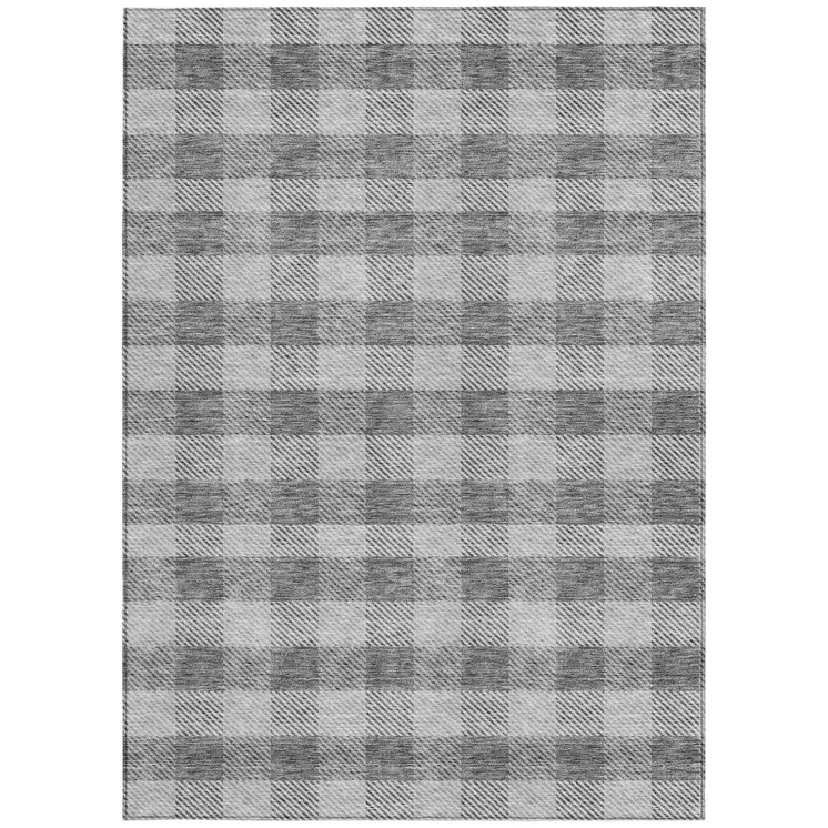3' X 5' Gray And Charcoal Plaid Washable Indoor Outdoor Area Rug