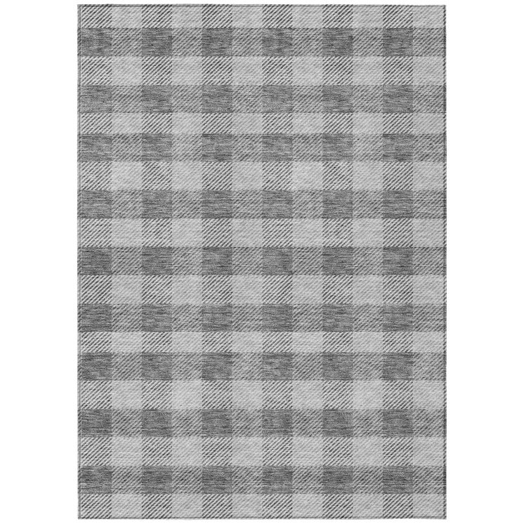 8' X 10' Gray And Charcoal Plaid Washable Indoor Outdoor Area Rug