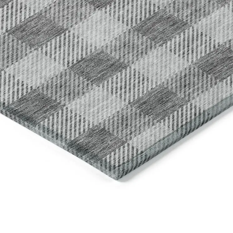8' X 10' Gray And Charcoal Plaid Washable Indoor Outdoor Area Rug
