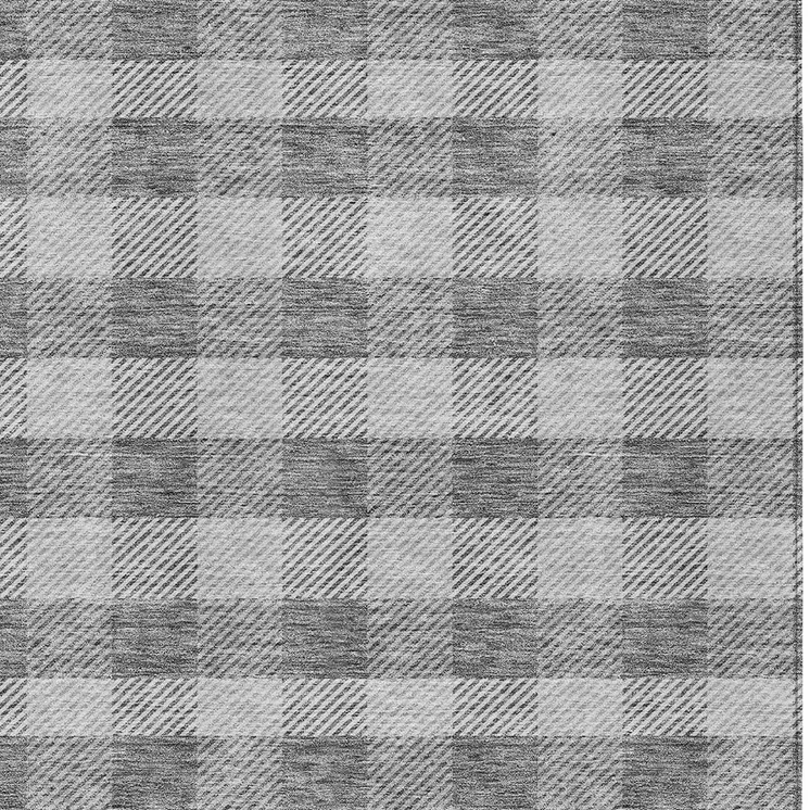 9' X 12' Gray And Charcoal Plaid Washable Indoor Outdoor Area Rug