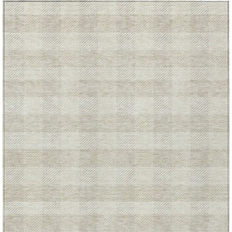 8' X 10' Ivory Plaid Washable Indoor Outdoor Area Rug