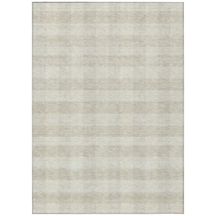 9' X 12' Ivory And Beige Plaid Washable Indoor Outdoor Area Rug