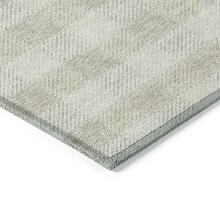 9' X 12' Ivory And Beige Plaid Washable Indoor Outdoor Area Rug