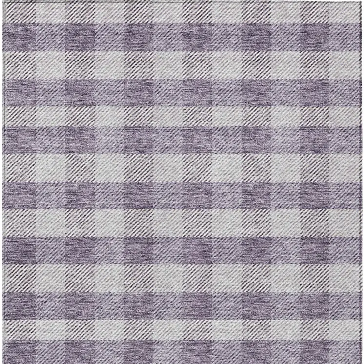 8' X 10' Lavender And Ivory Plaid Washable Indoor Outdoor Area Rug