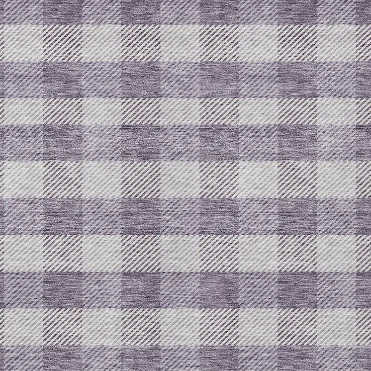 9' X 12' Lavender And Ivory Plaid Washable Indoor Outdoor Area Rug