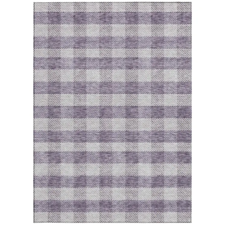 10' X 14' Lavender And Ivory Plaid Washable Indoor Outdoor Area Rug