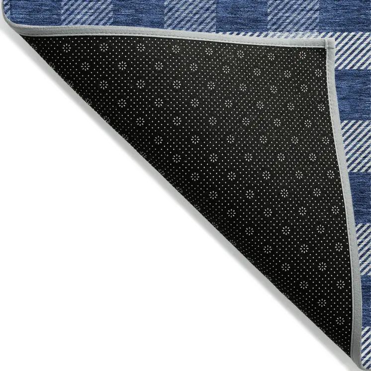 3' X 5' Navy Blue And Ivory Plaid Washable Indoor Outdoor Area Rug