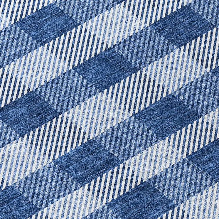 8' Navy Blue And Ivory Round Plaid Washable Indoor Outdoor Area Rug