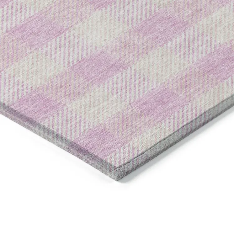 5' X 8' Pink And Gray Plaid Washable Indoor Outdoor Area Rug